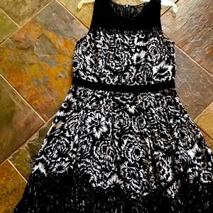 Black and White dress with Black lace trim